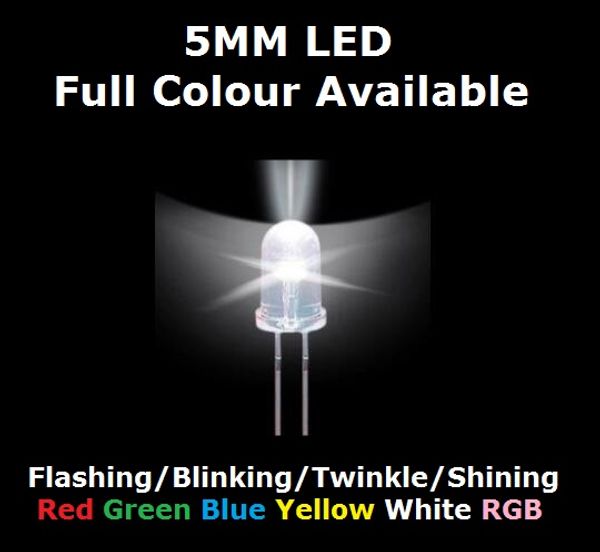 

100pc 5mm led flashing/blinking/twinkle/shining red yellow green blue f5 bead light emitting diode rgb transparent cover