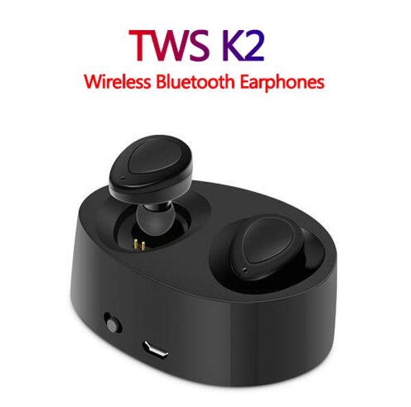 

tws k2 true wireless bluetooth earphones stereo headset dual twins earpieces bass mic double earbuds headphones usb charger box