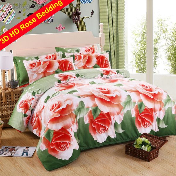 

fashion green 3d rose flowers print bedding sets lovers family bed linens bed sheet pillowcase duvet cover twin  king size