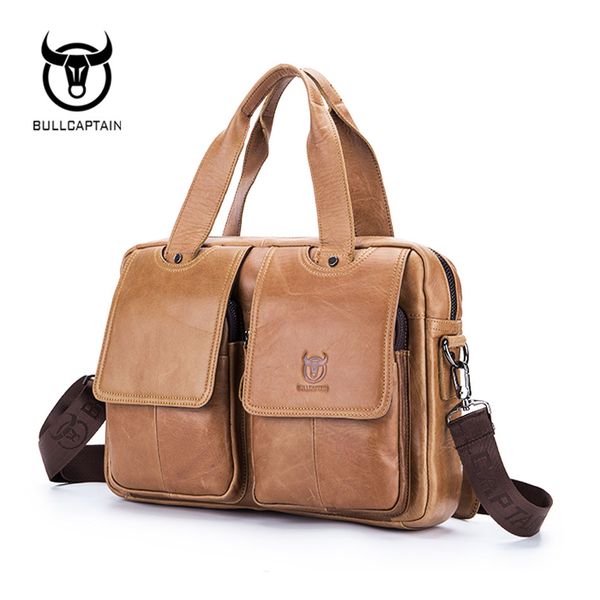 

bullcaptain 2018 new arrival genuine leather bags for men wax leather shoulder bag satchel briefcase portfolio men's bag bu36