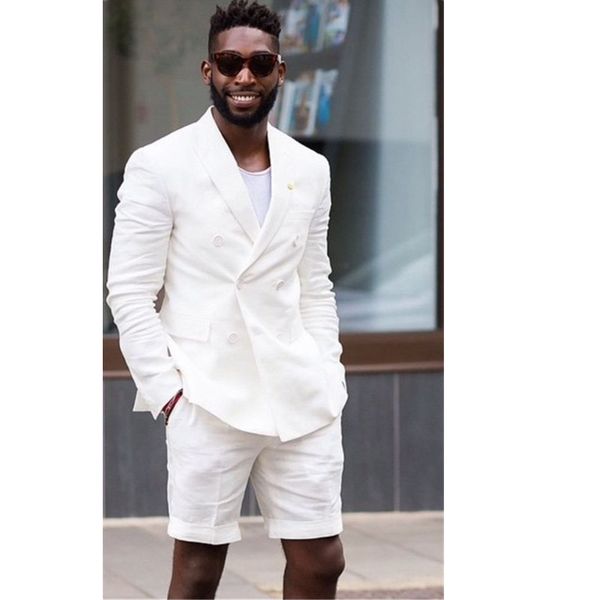 

custom made 2018 short pants style ivory white men suit slim fit casual 2 pieces beach wedding suits party tuxedo handsome (jacket+pants, Black;gray