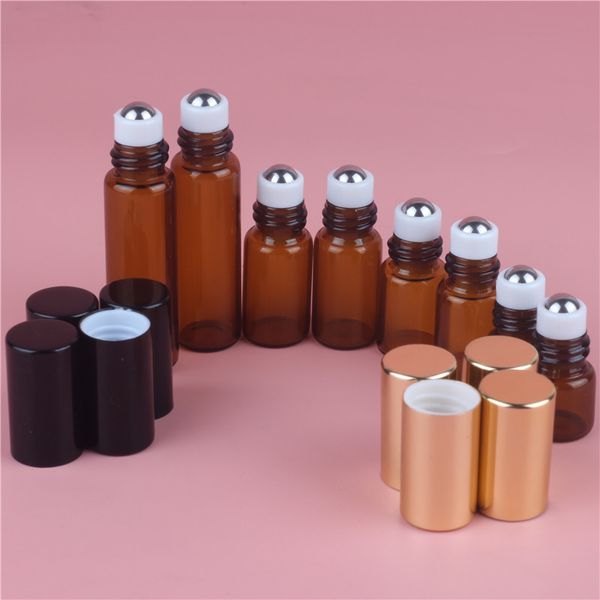 

1ml 2ml 3ml 5ml 10ml amber gla roll on bottle empty e ential oil perfume rollon tube metal roller ball bottle gold lid travel portable