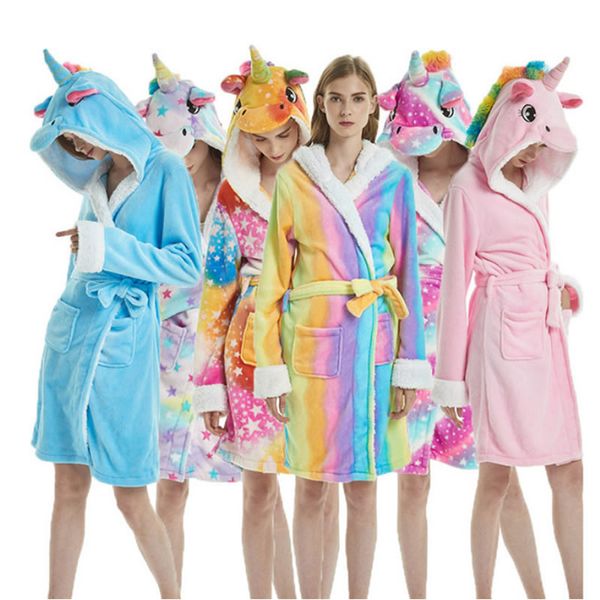

winter keep warm pink unicorn cartoon robes for women long robed animal robe bathrobe sleepwer unicorns nightgown, Black;red