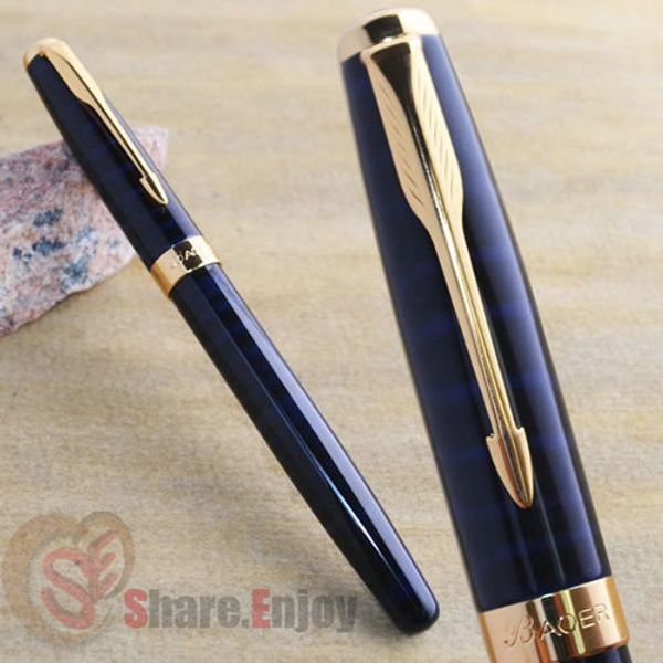 

baoer 388 black with blue grain and golden medium nib fountain pen new