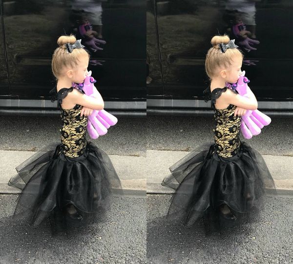 2018 Black Mermaid Flower Girl Dresses For Wedding Birthday Wedding Party Bridesmaid Holiday Lace Girls Pageant Dress Cute Girl S Dress Newborn Girl