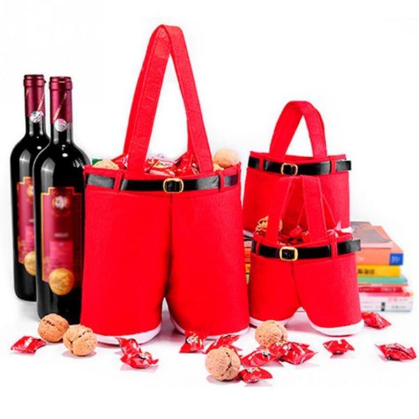Christmas Gift Candy Wine Bottle Bag Red Santa Claus Suspender Pants Trousers