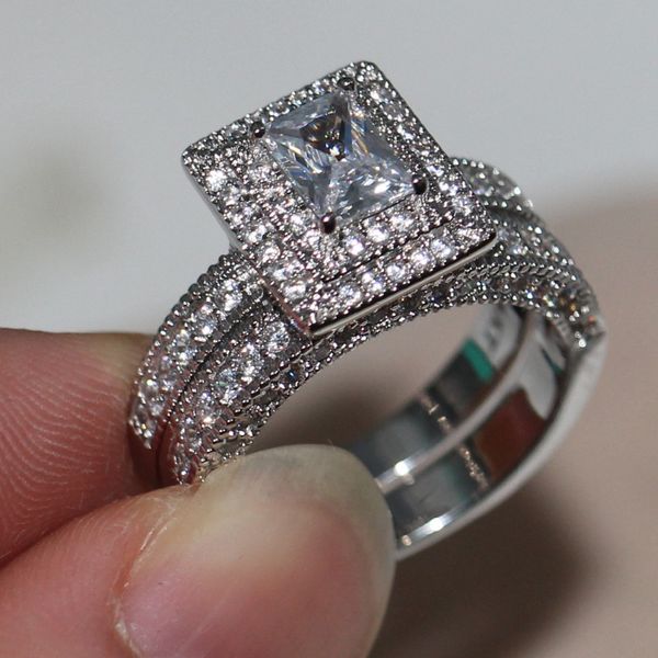 Choucong Jóias de luxo 134 pçs Diamante 14 quilates Cheio de ouro branco Aliança de noivado Conjunto de aliança de casamento para mulheres Tamanho 5-11
