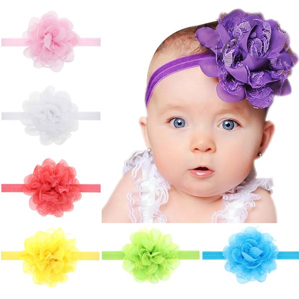 YWHUANSEN 4 teile/los Kinder Chiffon Spitze Stirnbänder Kleine Mädchen Haar Zubehör Große Blume Kinder Nette Haar Dekorationen Bögen 10 stücke H080