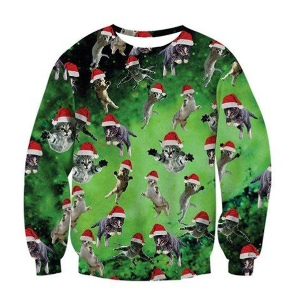

new fashion merry christmas cute cats with hats cool sweatshirt hoodies men women 3d print style streetwear sleeve clothing b36, Black