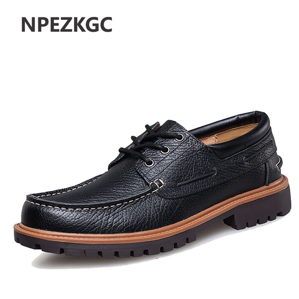 

npezkgc new 2018 punk style urban men leather shoes retro lace up hand-sewing men boat shoes casual oxford, Black