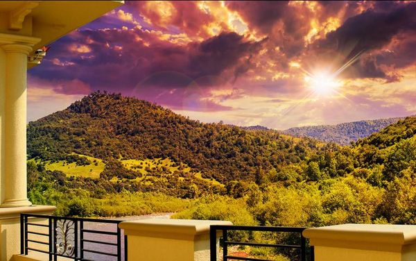 

custom wall mural modern art painting mural wallpaper original corridor balcony mountain river scenery tv background wall home