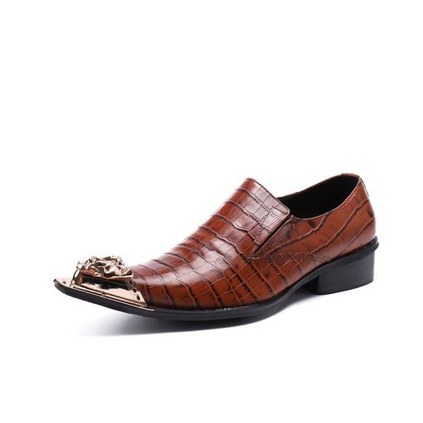 

new designer mens leisure boat shoes fashion metal charm pointed toe slip on brown dress shoes for party crocodile pattern, Black