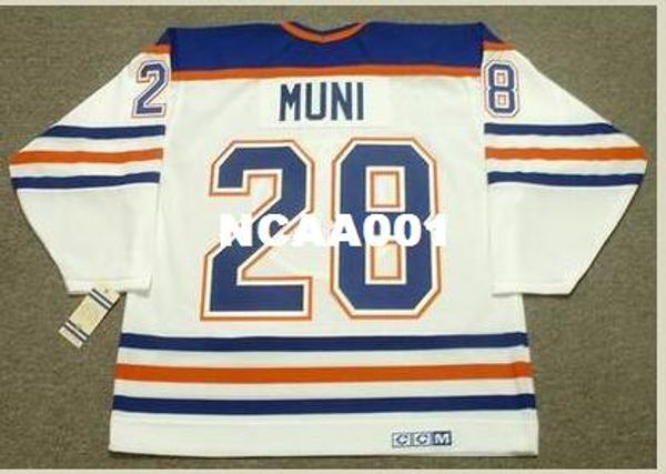 

men #28 craig muni edmonton oilers 1990 ccm vintage retro home hockey jersey or custom any name or number retro jersey, Black;red
