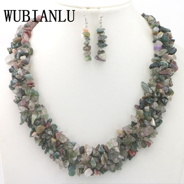 

wubianlu 11 type natural gravel aventurine red coral irregular choker necklace earrings for womens costume jewelry necklace sets, Silver