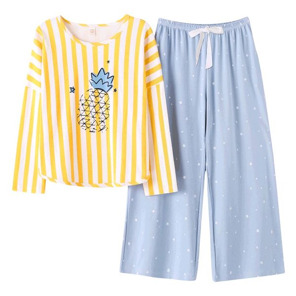 

striped + stars print pants pyjamas for women cotton casual clothes pajamas set plus size 3xl homewear autumn clothes women, Blue;gray