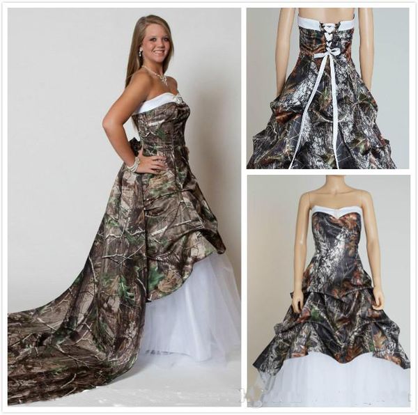 2017 Vestidos de Casamento Camo com Capela Destacável Vestidos de Noiva Único Realtree Partten com Branco Vestidos De Casamento de Tule