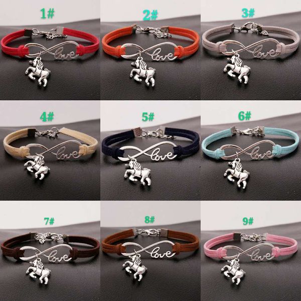 

afshor new vintage cute animals antique silver lucky horse unicorn charm infinity love leather bracelet bangles for women gifts accessories, Golden;silver