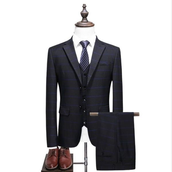 

(jacket+vest+pants) suits men 2017 mens fashion wedding suits slim fit coat stripe tuxedo prom suits classic full dress size s-5xl terno, White;black