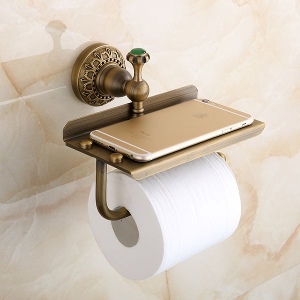 Suporte de papel antigo europeu de papel higiênico do banheiro com suporte de papel de cobre de latão de prateleira móvel
