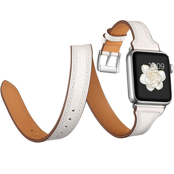 

fashion luxury band 3 strap genuine leather stainless metal buckle replacement wristband 38mm 42mm, Black;brown