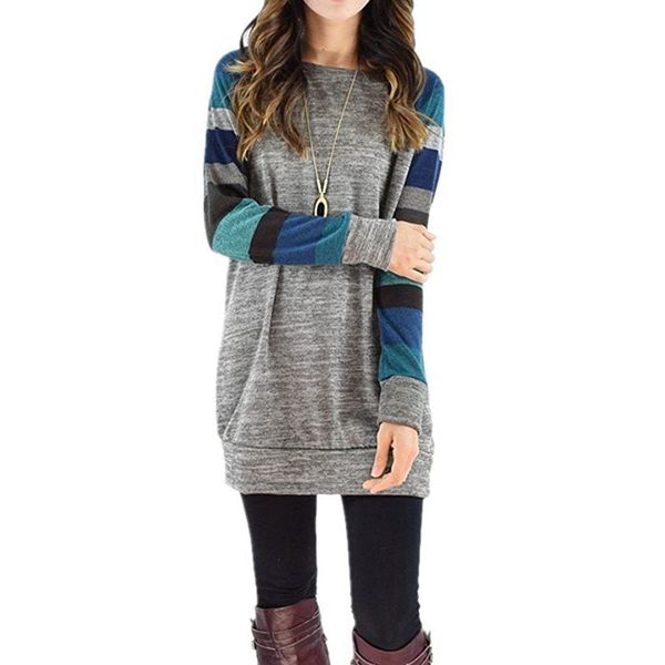 

striped spring autumn tee shirt women long sleeve o neck striped patchwrork t-shirt casual loose soft warm slim tee female, White