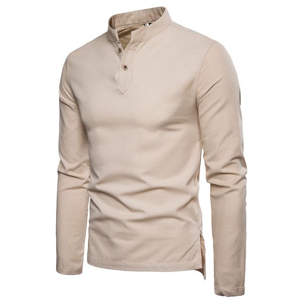

2018 new cotton and linen long sleeve comfortable fabric casual multi-color optional men's solid stand shirts -5xl top, White;black