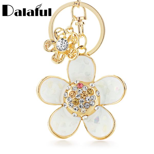 

key rings fashion novelty shell petals double flower floral crystal rhinestone keyrings chains holder women keychains k245, Slivery;golden
