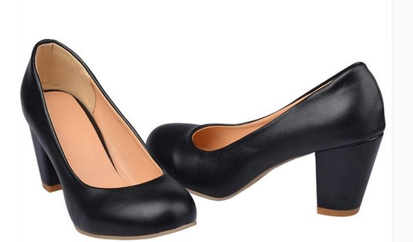 

women shoes in spring and autumn high coarse hee round head@369, Black