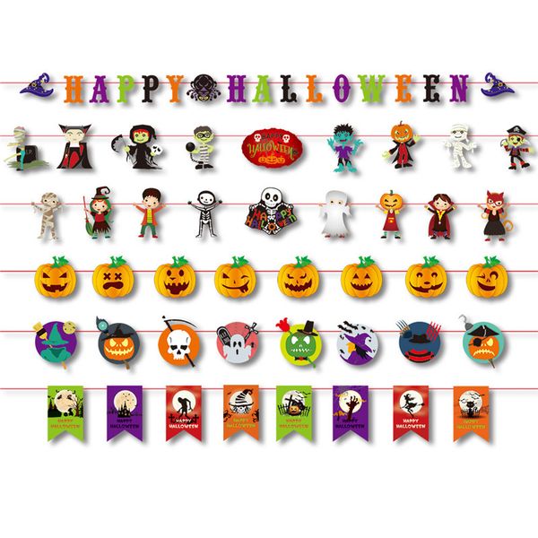 3M Halloween Papier Banner Halloween Dekorationen Kürbis Geister Schädel Flagge Hängen Garland Bunting Banner Für Home Party Dekoration