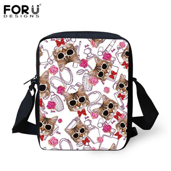 

forudesigns sweet cat floral print children school bags kids travel messenger crossbody bag women small phone pouches money bags