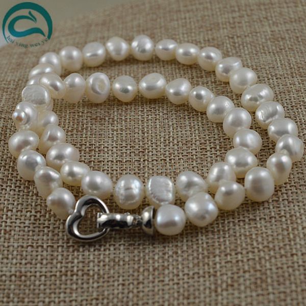 

unique pearls jewellery store,white color baroque genuine freshwater pearl necklace heart clasp perfect woman party gift jewelry, Silver