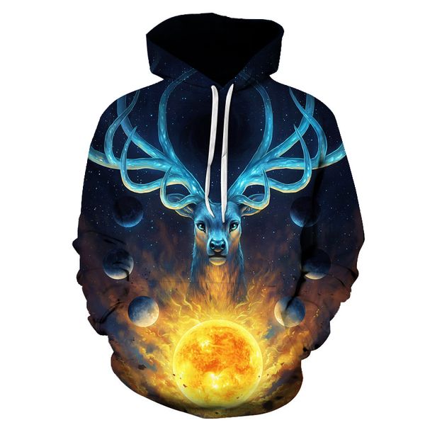 

fashionmen/women magic deer 3d funny printed crewneck sweatshirt fashion casual hoodies h399, Black