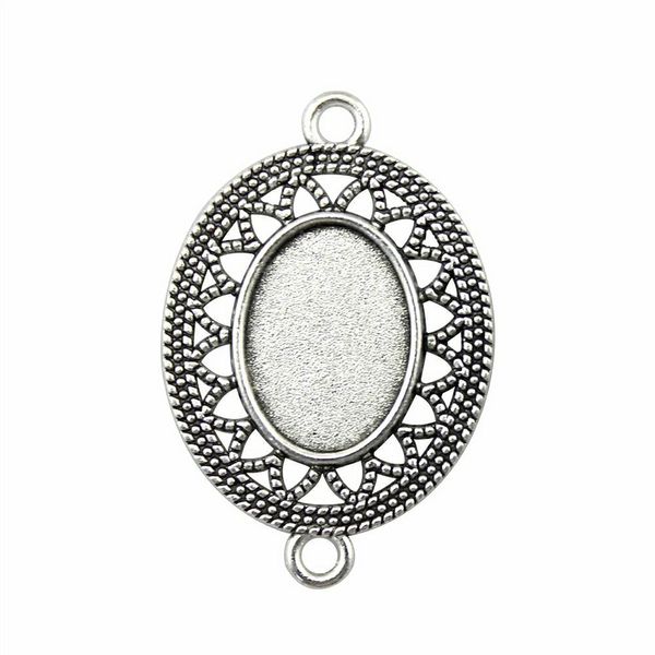 

15 pieces cabochon cameo base tray bezel blank supplies for jewelry flower connector inner size 13x18mm oval necklace pendant setting, Slivery;crystal