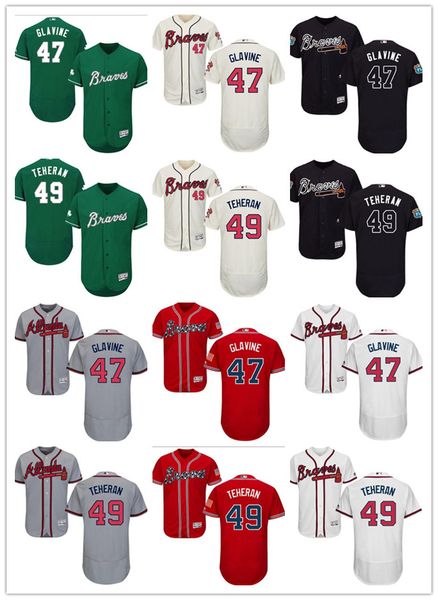 

custom men women youth majestic braves jersey #47 tom glavine 49 julio teheran home blue red baseball jerseys wholesale, Blue;black