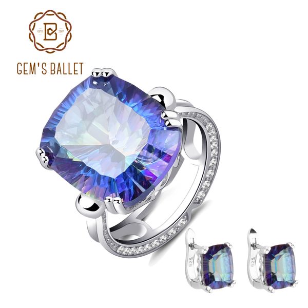 

gem's ballet 10.12ct natural blueish mystic quartz jewelry set 925 sterling silver earrings ring set fine jewelry for women, Black