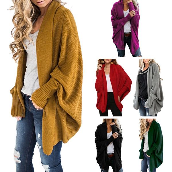 

Women Oversized Open Front Sweaters Long Batwing Sleeve Chunky Cable Knitted Poncho Cardigans Solid Color Asymmetric Irregular H