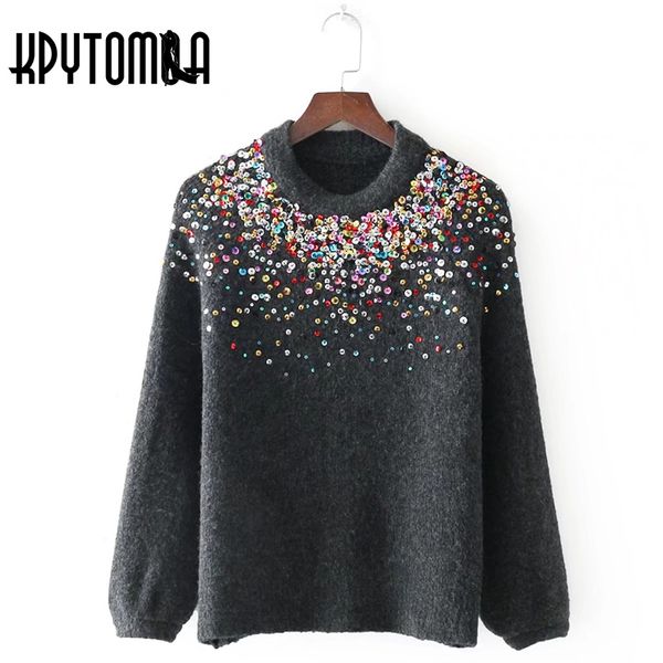 

vintage multicoloured sequins embroidery knit sweater women 2018 new fashion long sleeve o ncek lady pullovers casual pull mujer, White;black