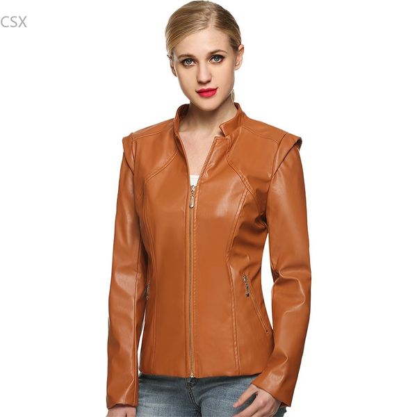 

new fashion autumn winter women brand faux soft leather jackets pu black brown coffee zippers long sleeve motorcycle coat m-xxxl