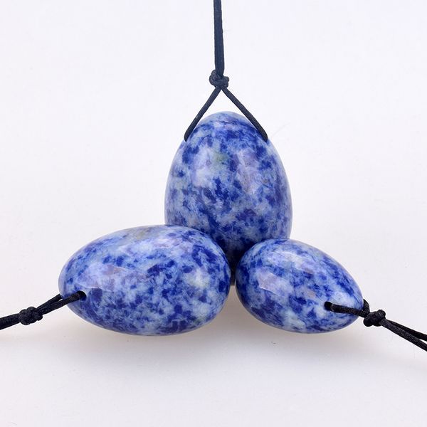 

natural sodalite eggs drilled jade egg blue-veinstone wa ball for women exercise tighten vaginal muscle