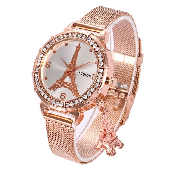 

Лучшая Женщина Часы Марка Роскошные Эйфелева Башня Дамы Розовое Золото Часы Женщ