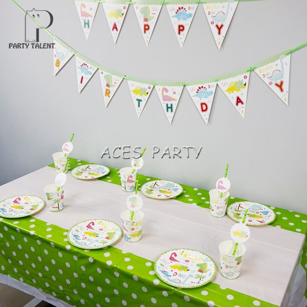 

party supplies 26pcs for 8kids dinosaur theme birthday party decoration tableware set, plate+cup+straw+banner