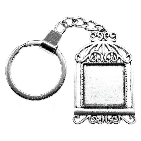 

6 pieces key chain women key rings couple keychain for keys birdcage single side inner size 20mm square cabochon cameo base tray bezel blank, Slivery;golden