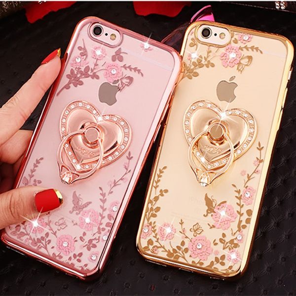 

premium quality phone case bling diamond luxury designer phone case finger ring peacock holder phone case