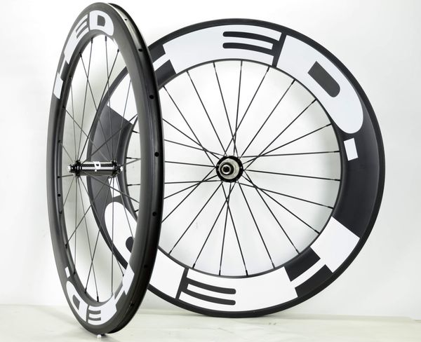 

700c front 60mm rear 88mm depth carbon wheels 25mm width clincher/tubular carbon fiber road bike wheelset with hed white decals