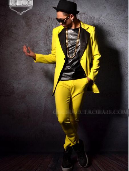 

man han edition of the new fashion personality anchor bar singer stage costumes dance yellow long suit jacket m - 2 xl, Black;red