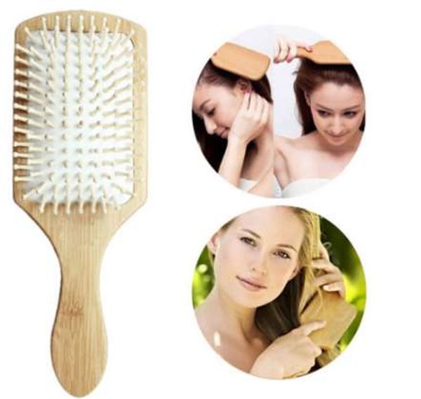 

1pc hair brush women hair care wooden spa massage comb wooden paddle pointed handle teeth hair brush anti static cushion comb, Silver