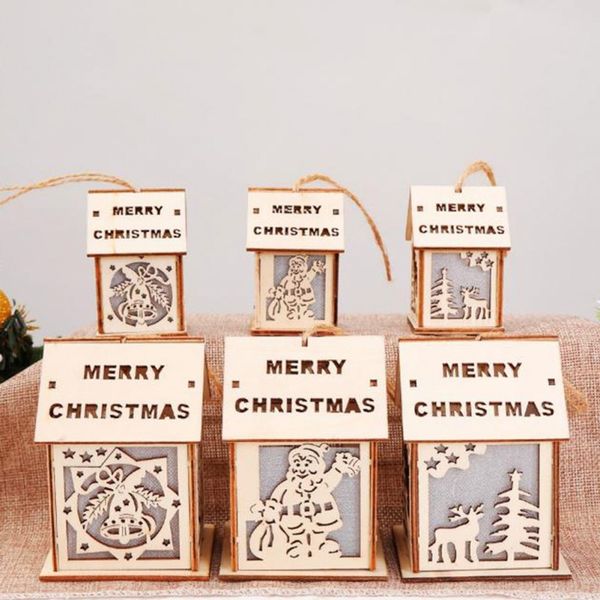 

led christmas wood house cabin hanging decoration for santa claus elk reindeer bell christmas tree hanging ornaments decor xmas gift