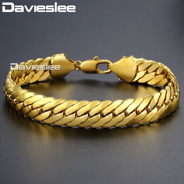 

davieslee men's bracelet gold filled curb cuban link chain gift party jewelry for men 11mm 21.7cm dlgb35, Black