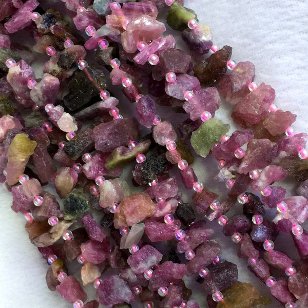 

natural genuine raw mineral multi-color mix tourmaline chip nugget form rough matte faceted beads 05359, Black