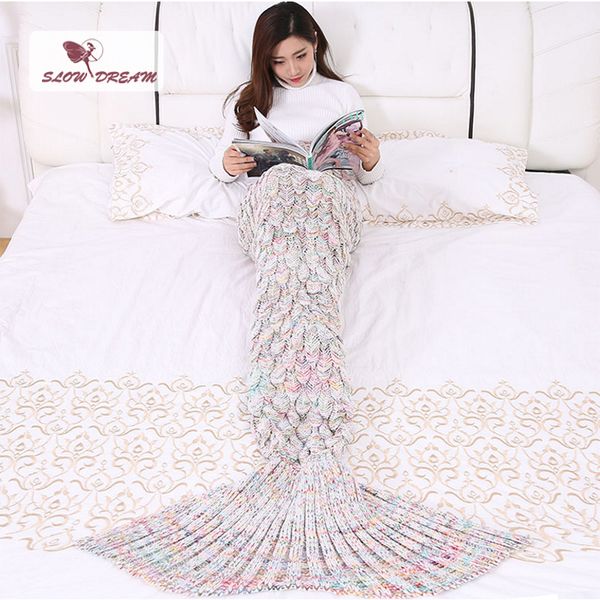 

slowdream mermaid tail blanket throw bed yarn knitted handmade crochet mermaid blanket wrap super soft sleeping bed